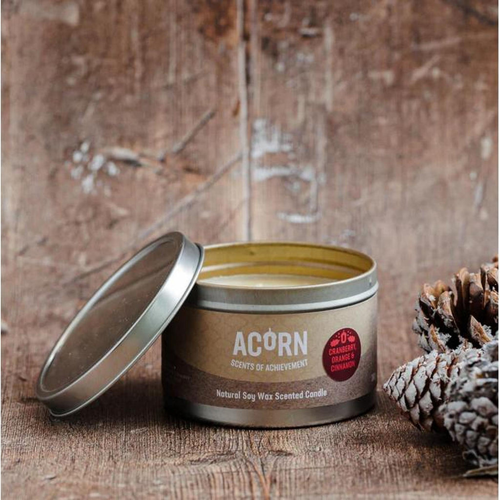 Acorn Cranberry, Orange & Cinnamon - Soy Candle Tin-Acorn-Basalt and Oak