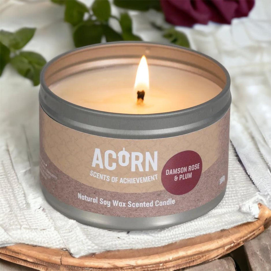 Acorn Damson Rose & Plum Candle Tin-Acorn-Basalt and Oak