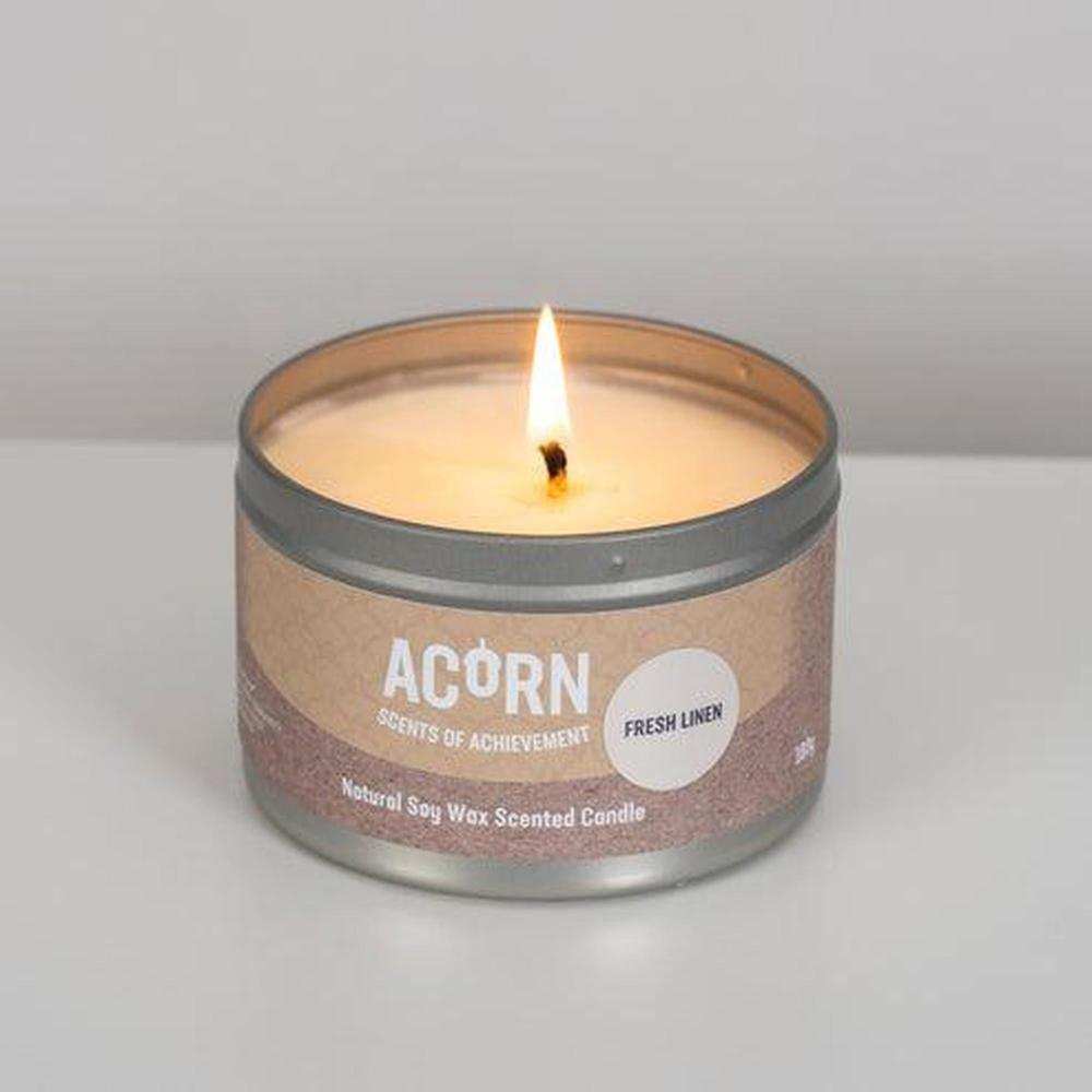 Acorn Fresh Linen Candle Tin-Acorn-Basalt and Oak