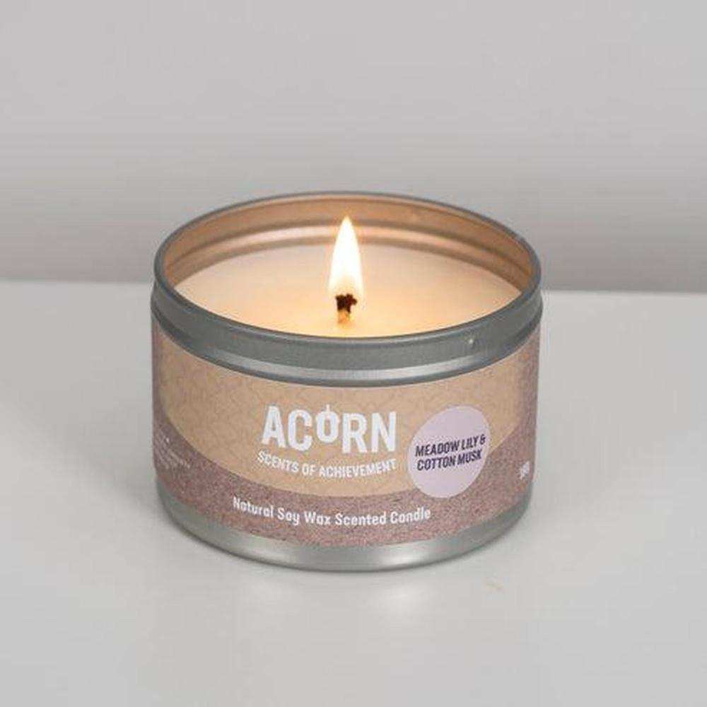Acorn Meadow Lily & Cotton Musk Candle Tin-Acorn-Basalt and Oak