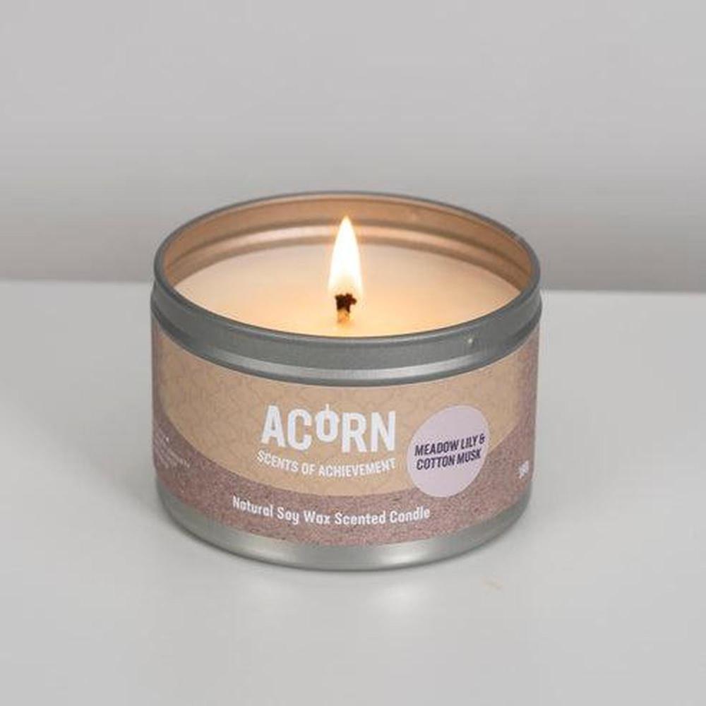 Acorn Meadow Lily & Cotton Musk Candle Tin-Acorn-Basalt and Oak