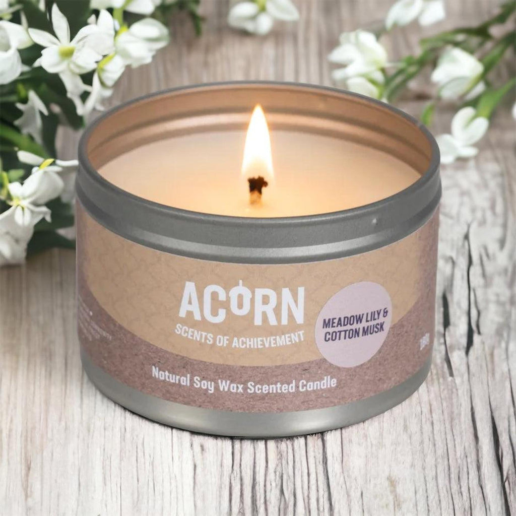 Acorn Meadow Lily & Cotton Musk Candle Tin-Acorn-Basalt and Oak