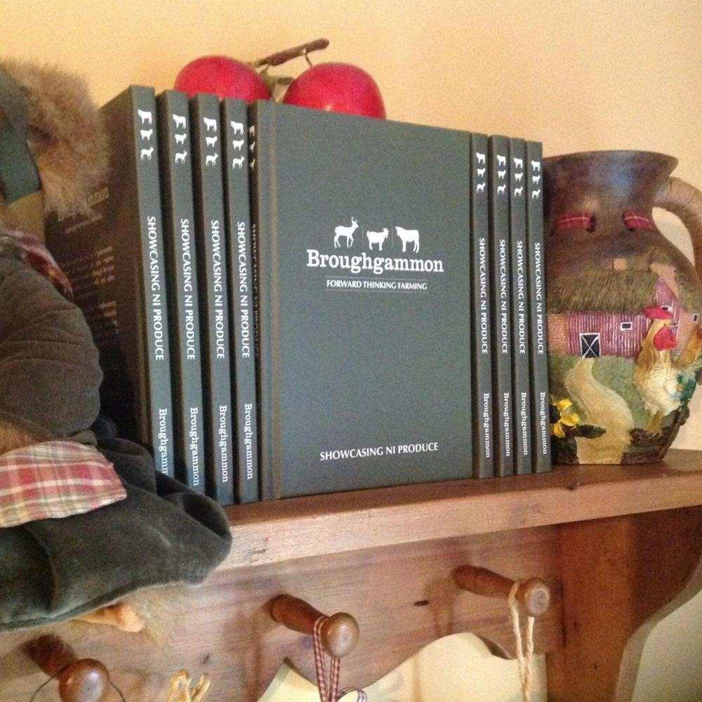Broughgammon Showcasing NI cookbook featuring Northern Ireland’s sustainable produce and recipes on a wooden shelf