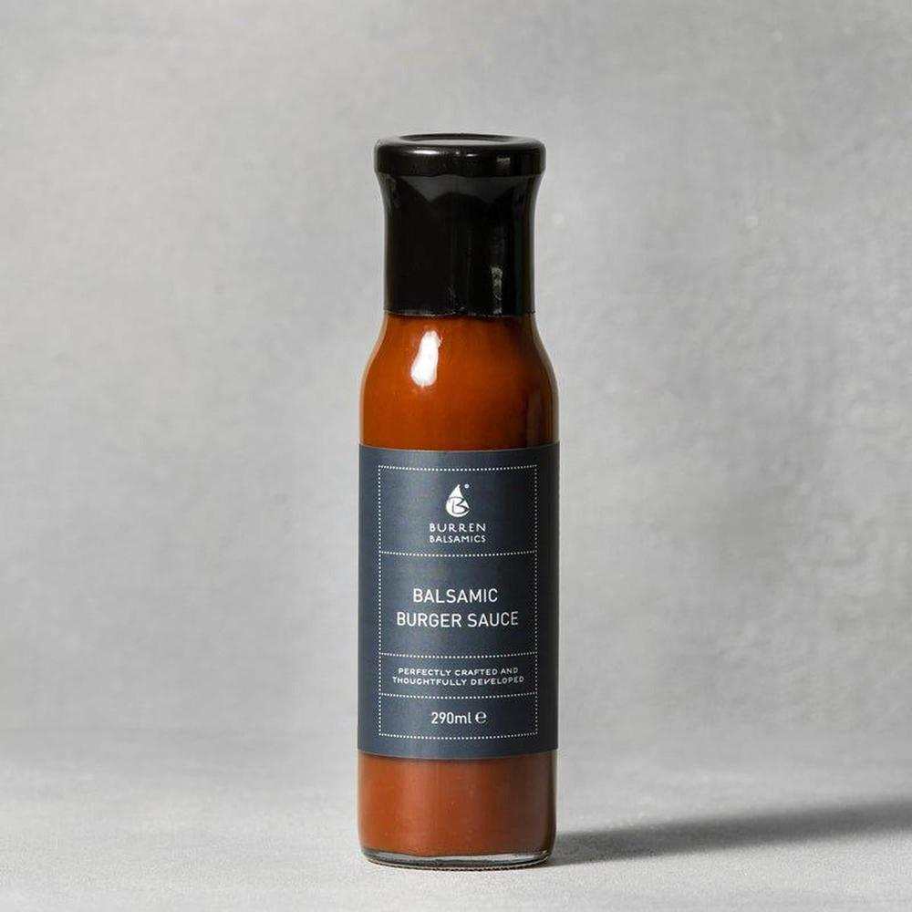 Burren Balsamics Balsamic Burger Sauce 290ml bottle for gourmet burgers with white balsamic condiment.