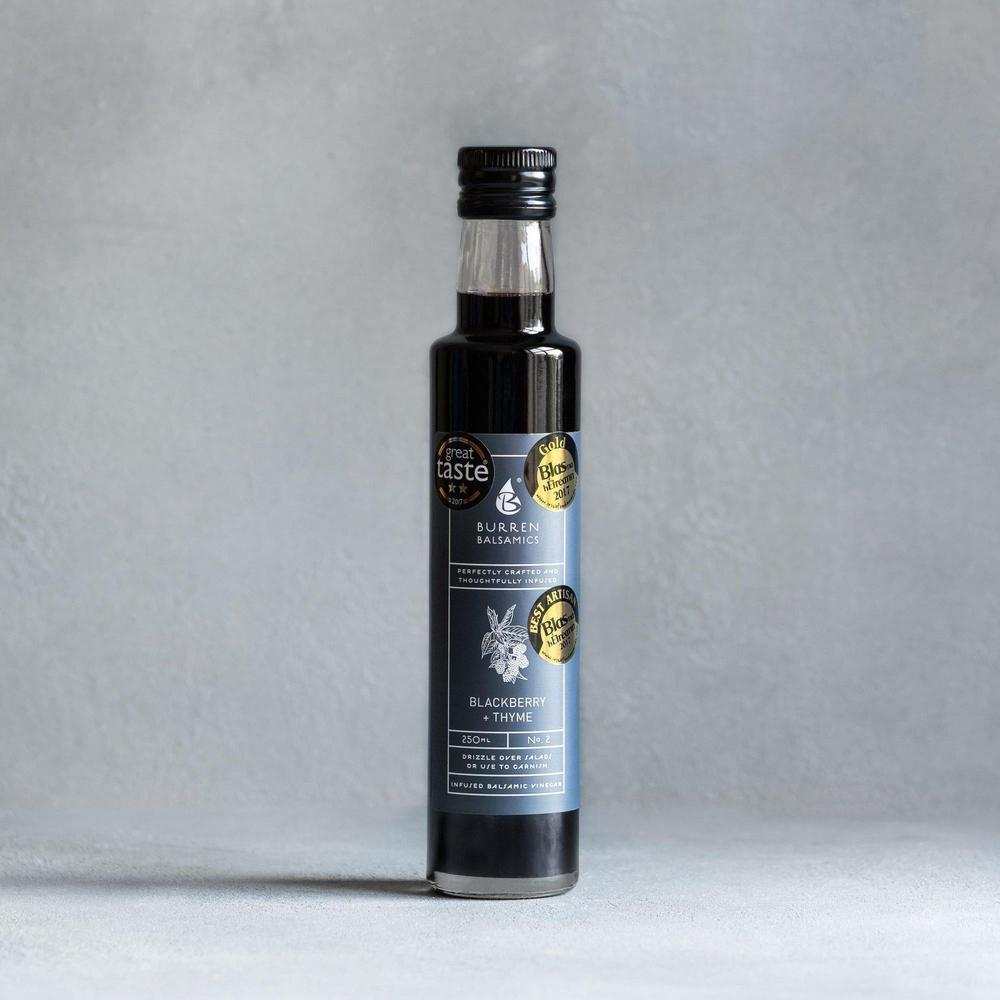 Burren Balsamics Infused Vinegar 100ml bottle Blackberry and Thyme flavor for cooking and salads