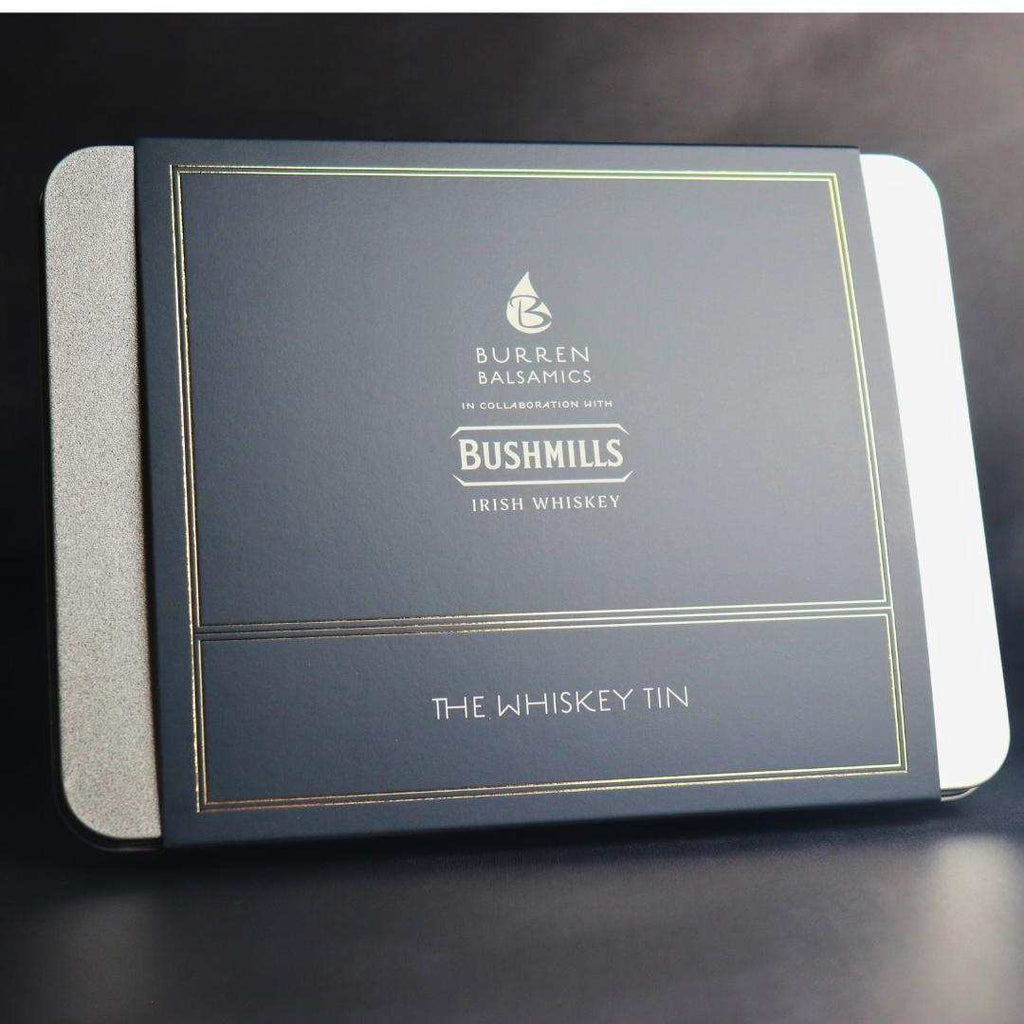 Bushmills x Burren Balsamics whiskey cocktail tin with artisan ingredients for cocktails including balsamic sugar and dried citrus slices