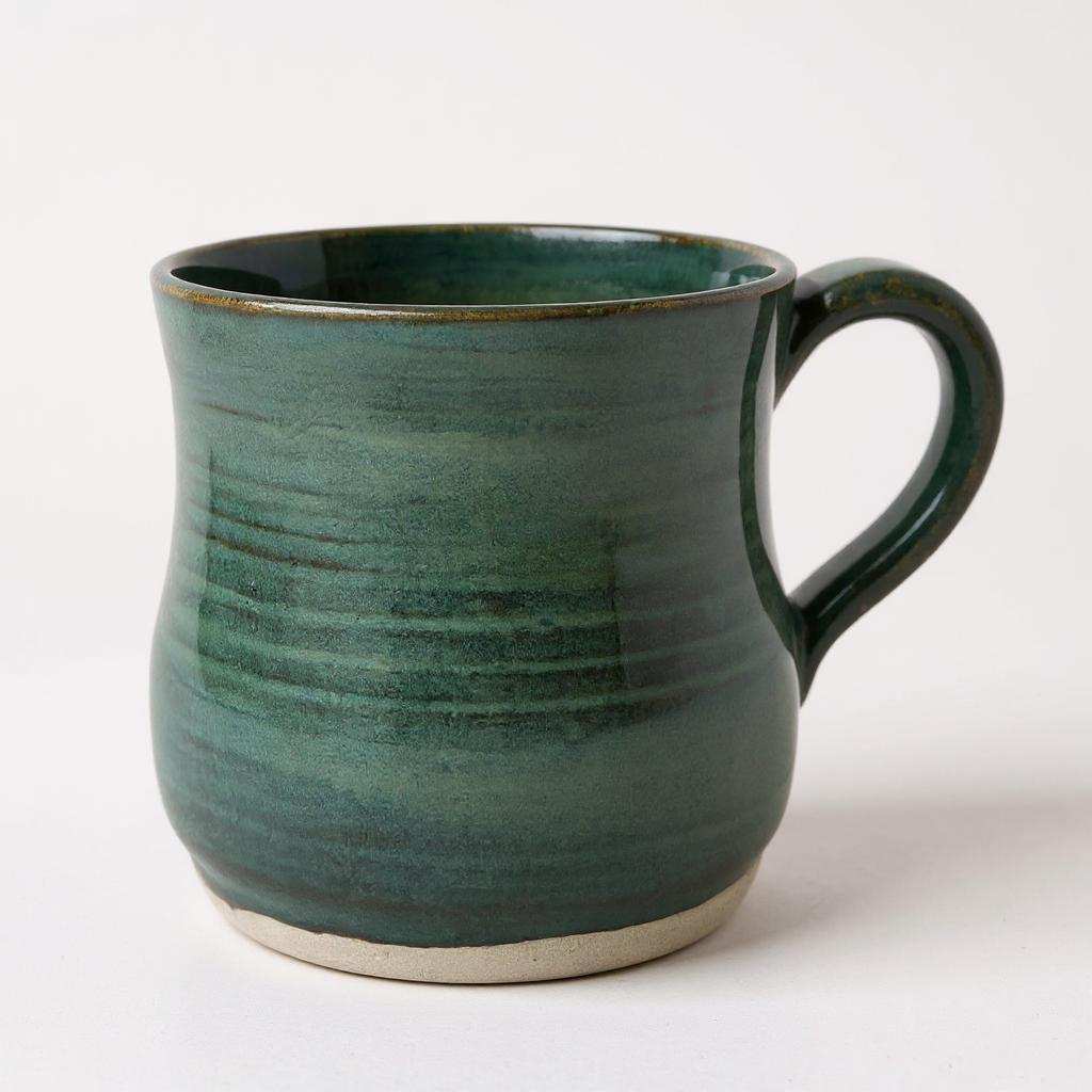 Handcrafted CH Pottery Green Glens green stoneware mug with unique glaze, dishwasher and microwave safe