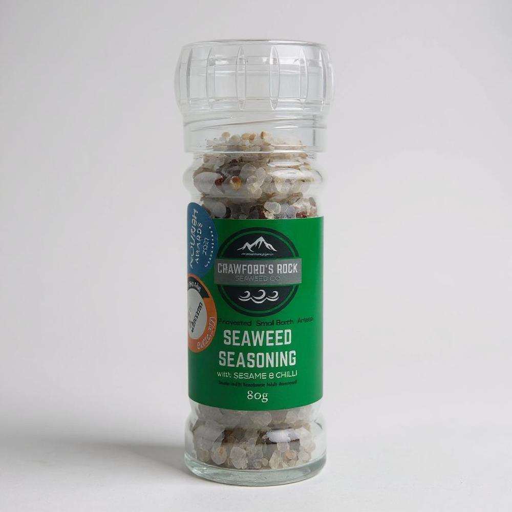 Crawford's Rock Seaweed Salt seasoning grinder jar with seaweed and salt blend for cooking and sprinkling