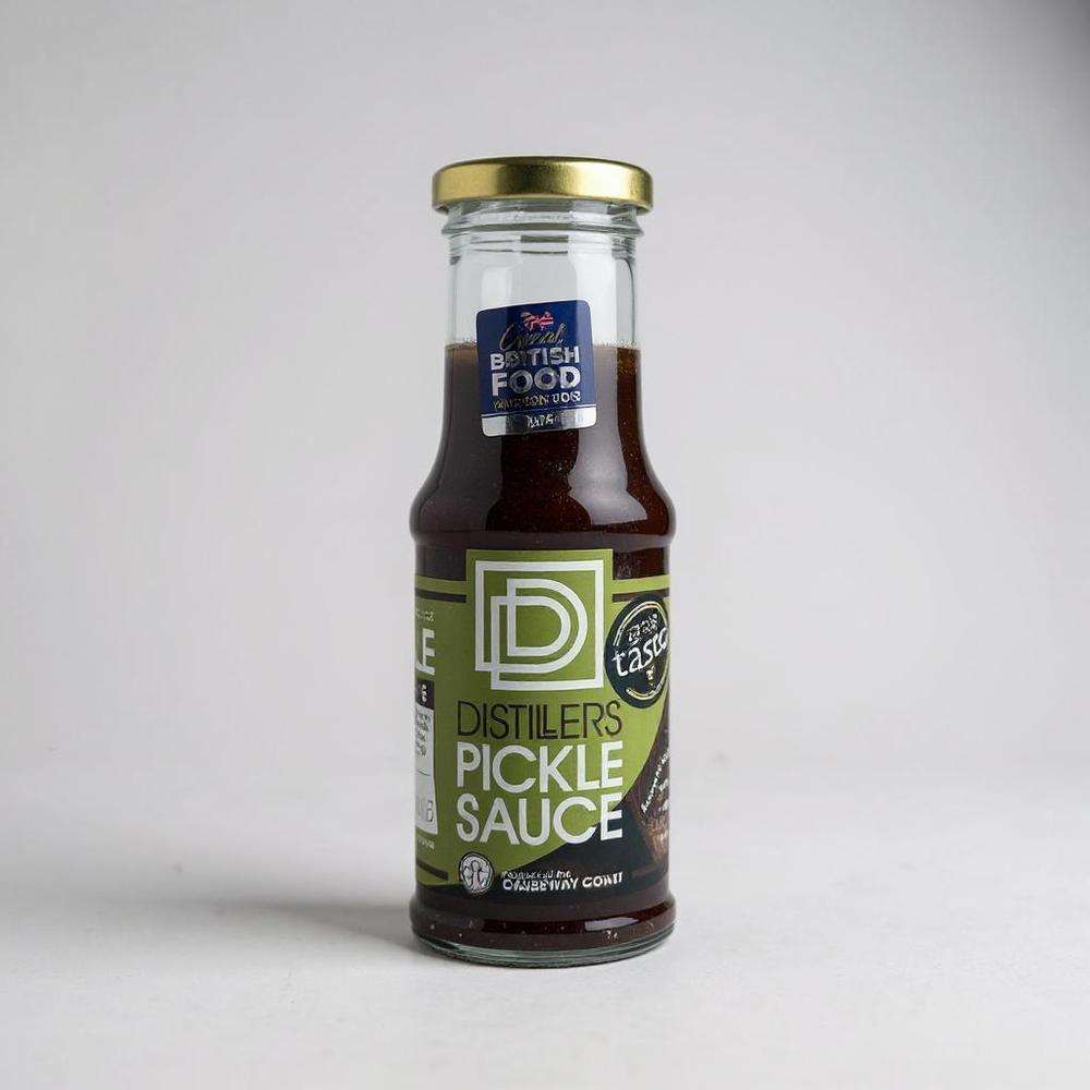 Bottle of Distillers Pickle Sauce with award-winning causeway coast recipe and local Irish whiskey flavor