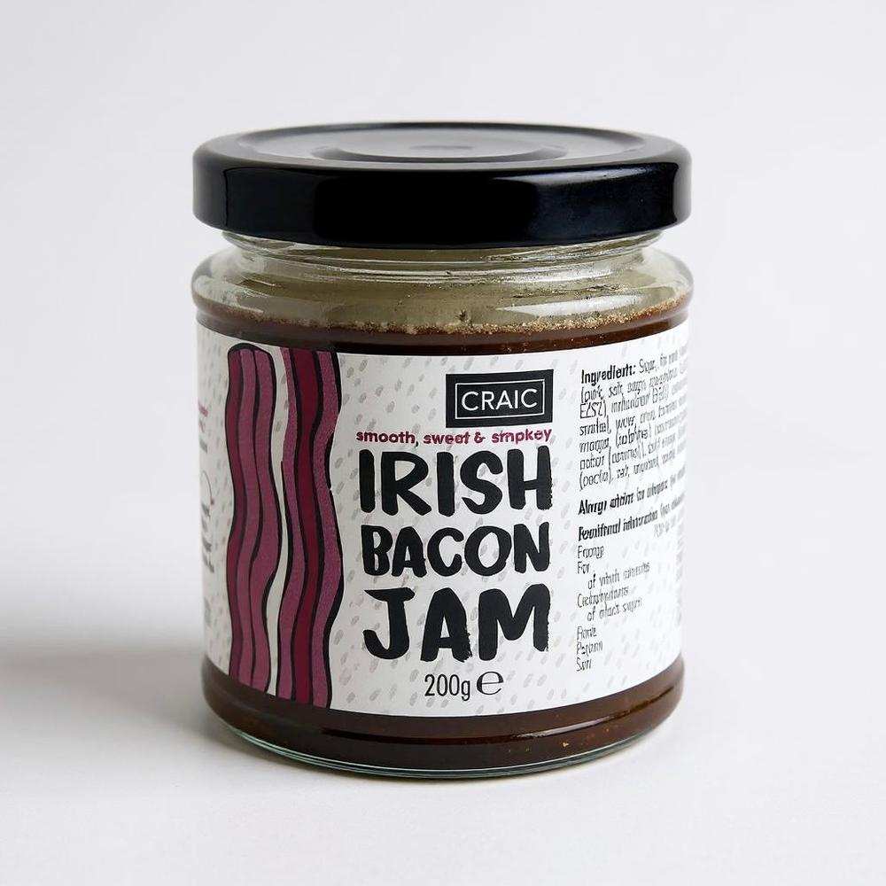 Jar of Erne Larder Irish Bacon Jam with smooth, sweet, and smoky flavor made from dry cured Ulster Pork