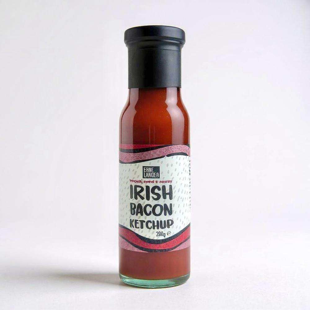 Erne Larder Irish Bacon Ketchup bottle with smoky, savory bacon flavor condiment