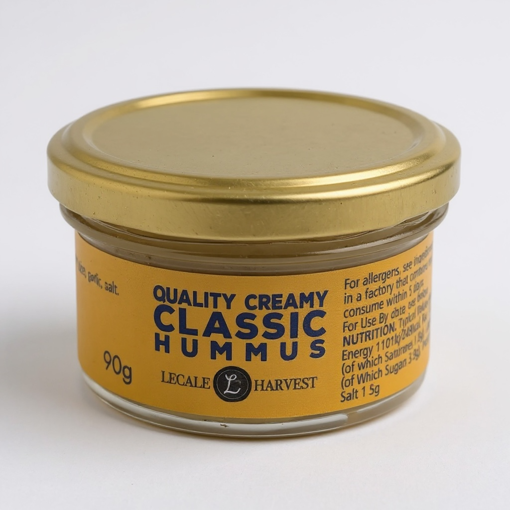 Lecale Harvest creamy classic hummus 90g jar with sunflower oil and tahini ingredients
