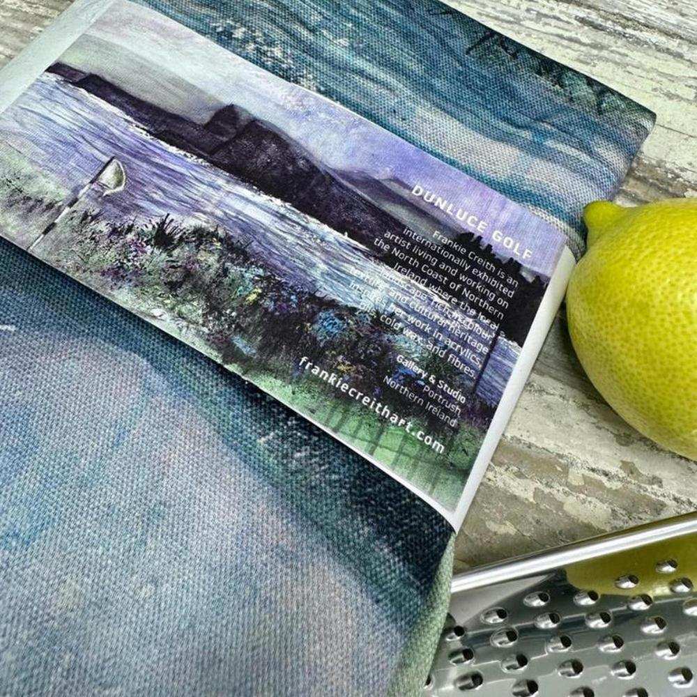 Frankie Creith Dunluce Golf Portrush apron with digital print of Royal Portrush Golf Course and Dunluce Castle on cotton fabric