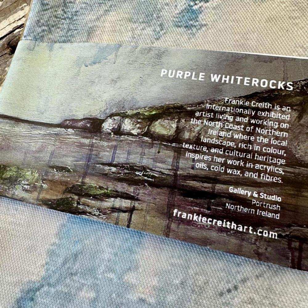 Frankie Creith PURPLE WHITEROCKS tea towel with coastal landscape digital print on cotton fabric
