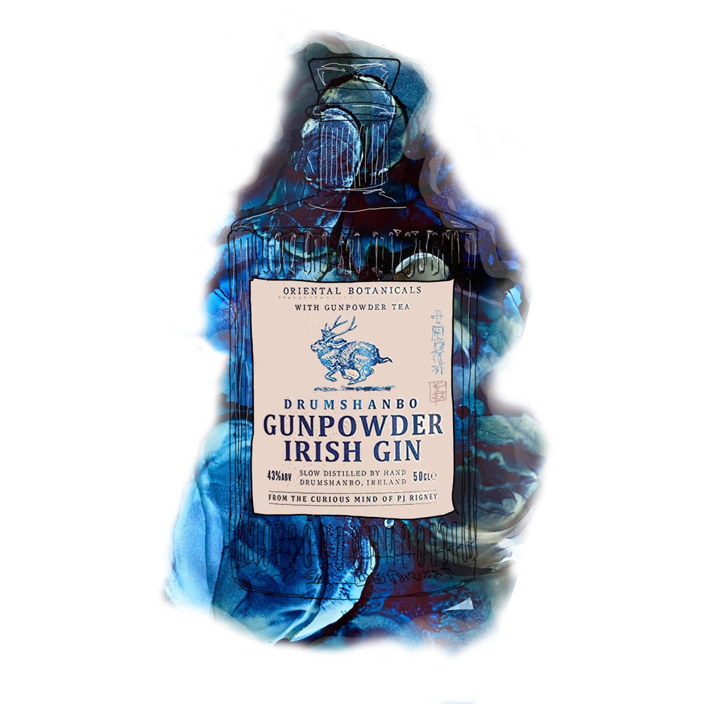 Gun Powder Gin Colourful Alcohol Illustration-Maeve O'Hara Creative-Artisan Market Online