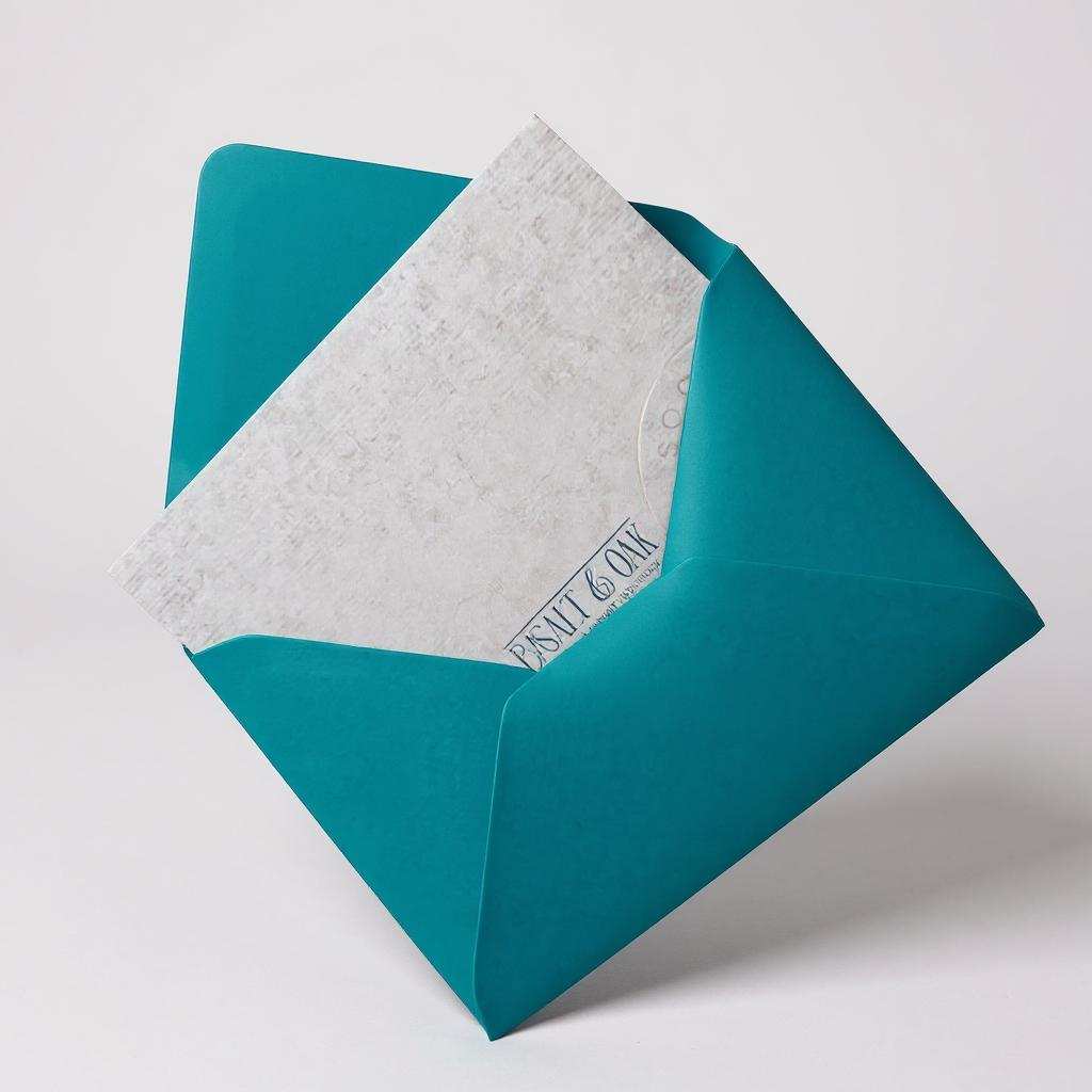 Premium hand written gift card in teal envelope with gold wax seal