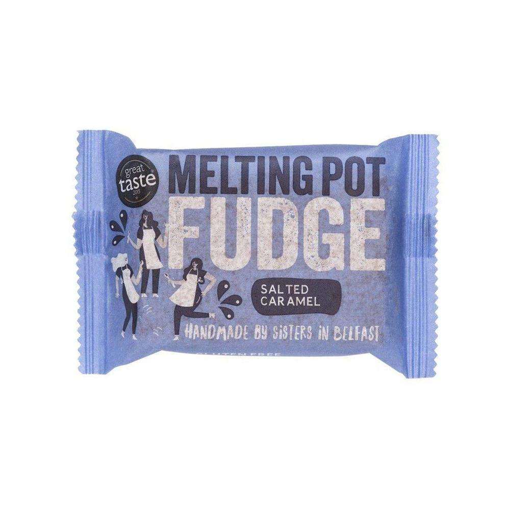 Melting Pot Salted Caramel Fudge wrapper with Great Taste Award badge and blue packaging
