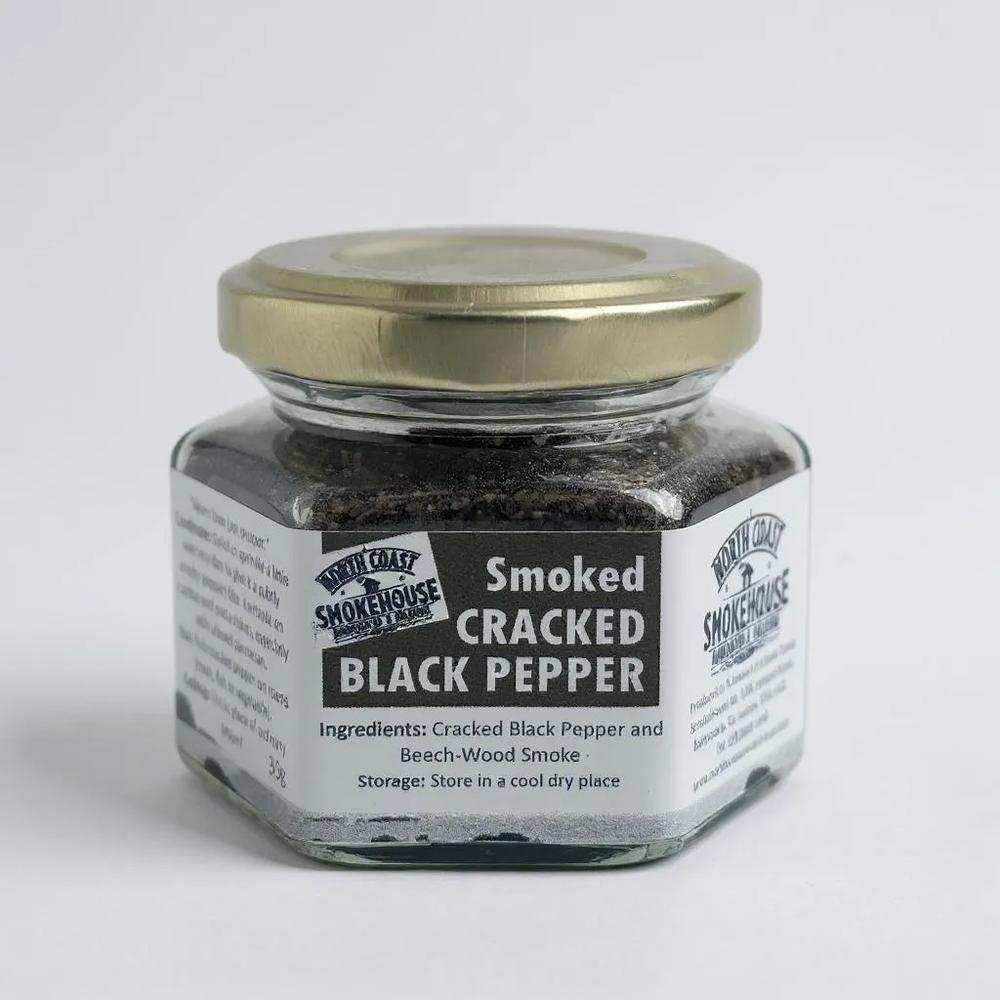 North Coast Smokehouse jar of smoked cracked black pepper with gold lid