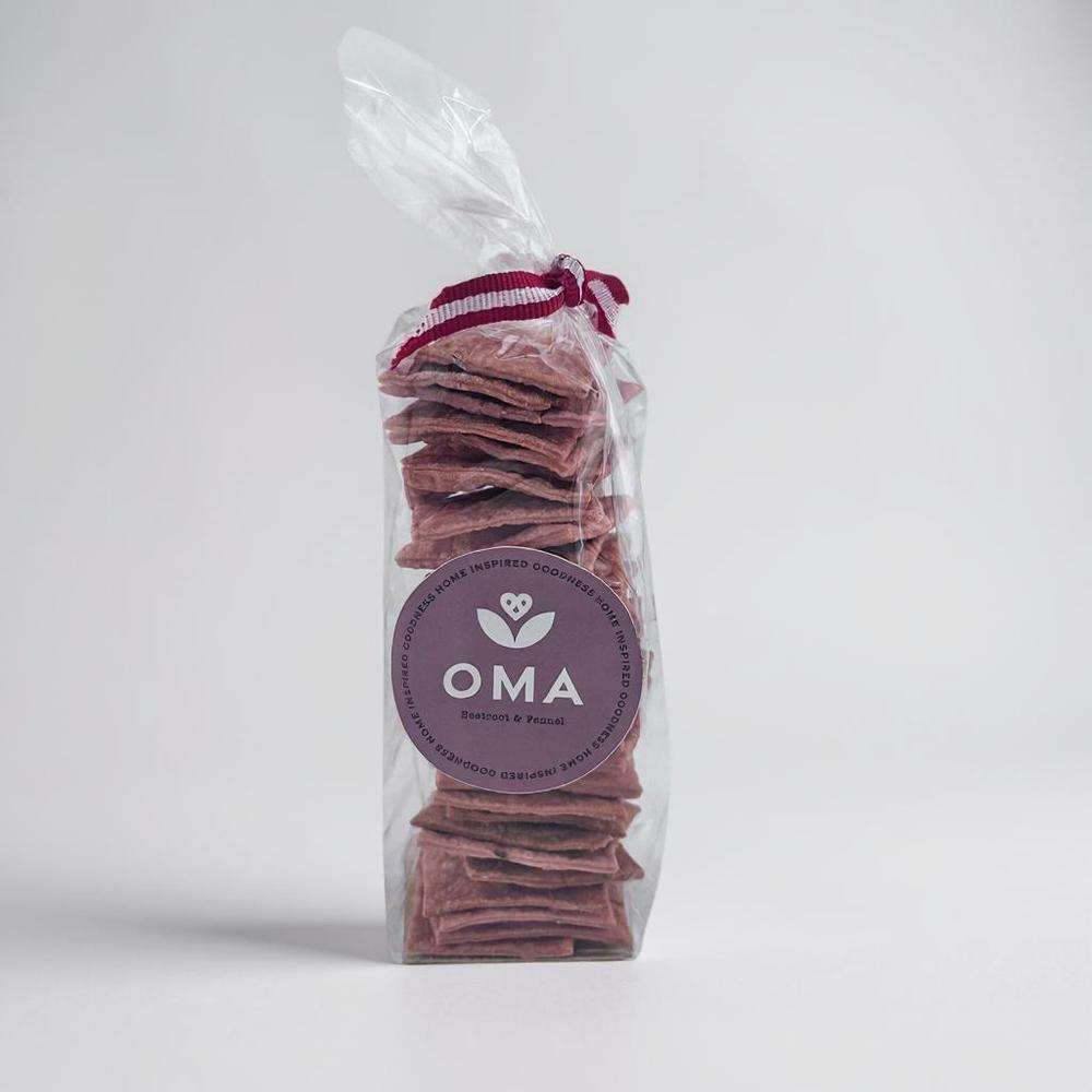 OMA crackers pack with natural ingredients and multiple flavors including Parmesan and Chilli, Rosemary and Sea Salt, Beetroot and Fennel, Spinach and Dukkah, Flax Hemp and Chia Seed