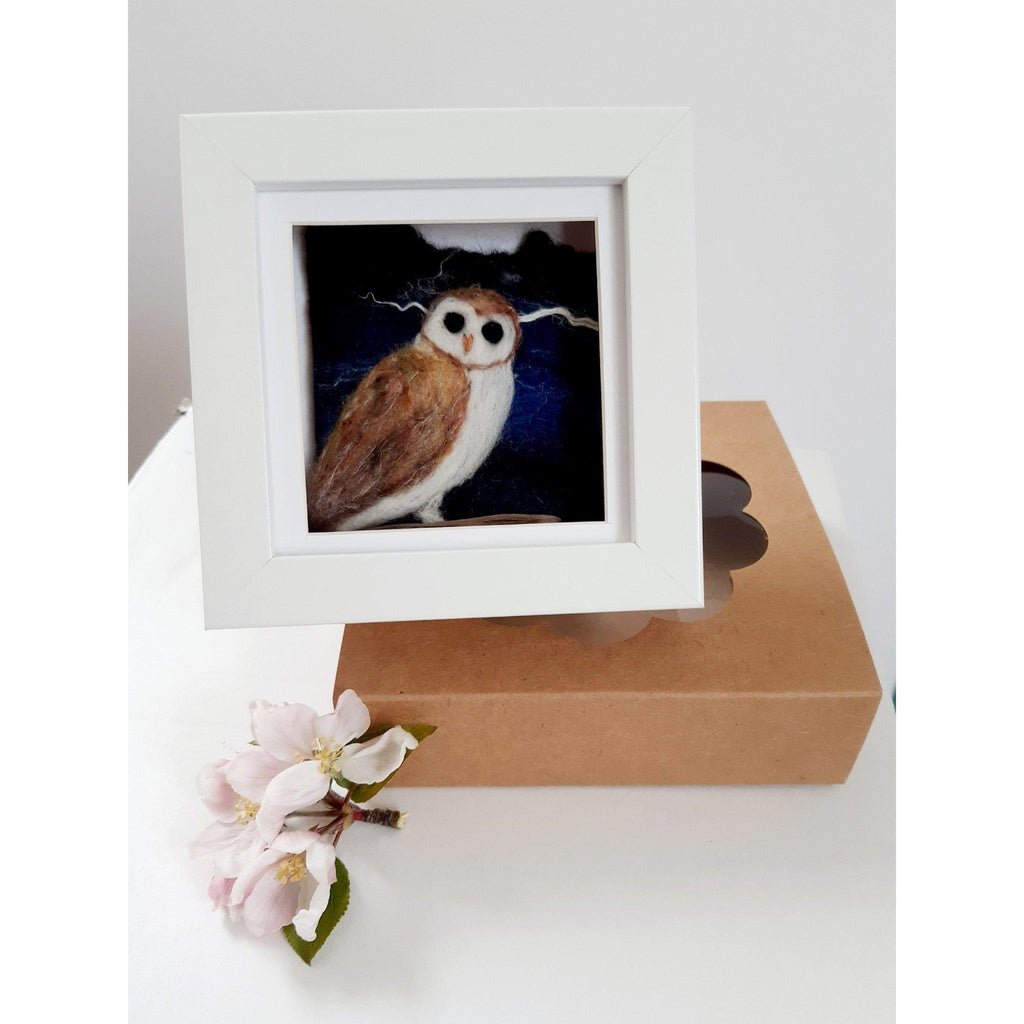 'Owl' mini original felted artwork, framed.-Louisa Kelly Artist-Artisan Market Online