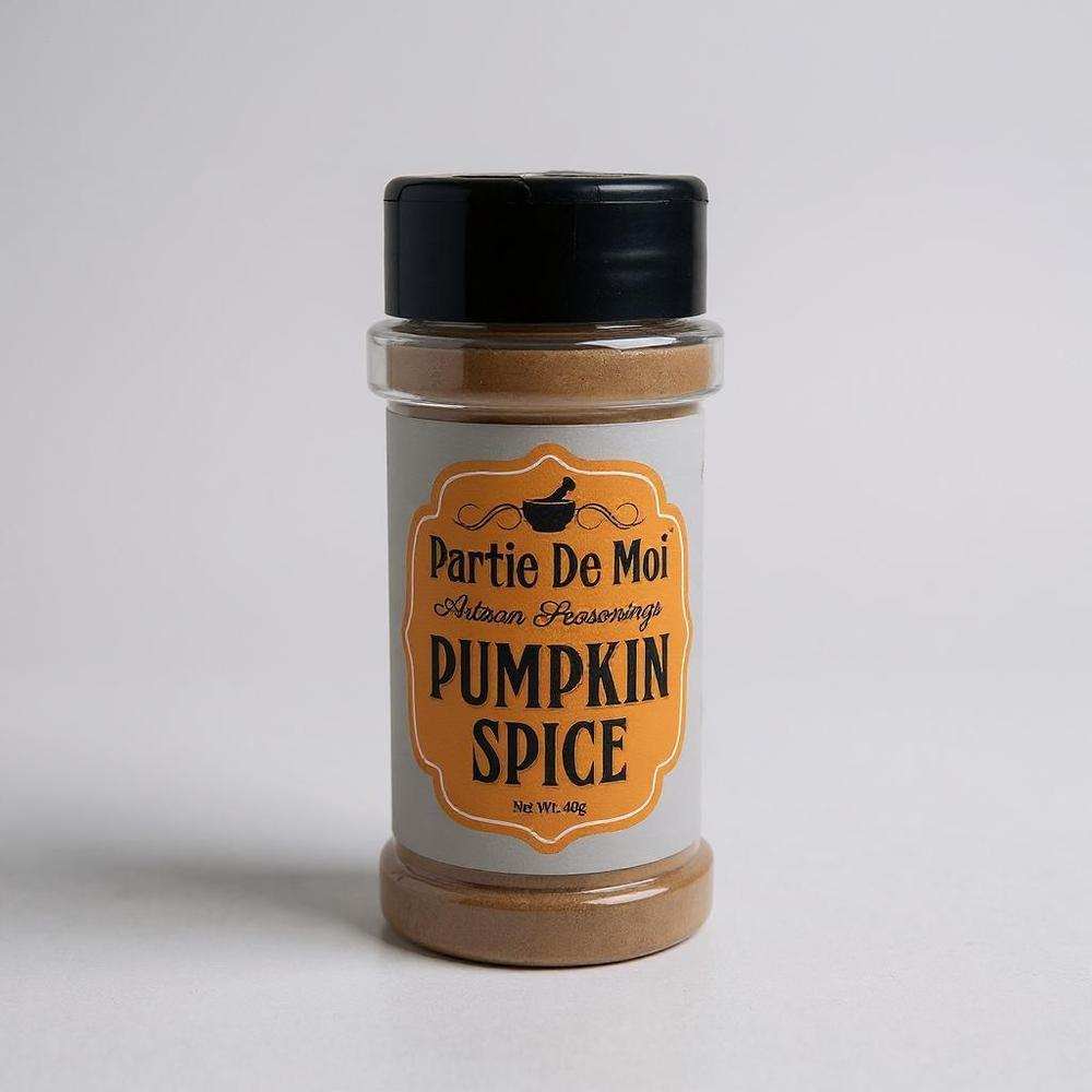 Partie De Moi Pumpkin Spice Seasoning jar with artisan blend of cinnamon, ginger, allspice, cloves, nutmeg, cardamom, and vanilla, 40g