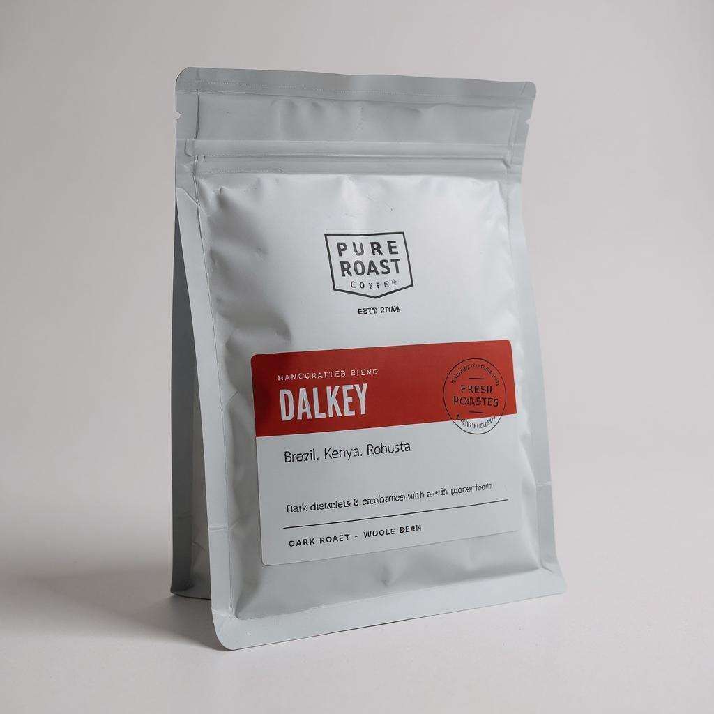 Pure Roast Coffee Dalkey Blend medium roast whole bean coffee bag with dark chocolate and cranberry notes