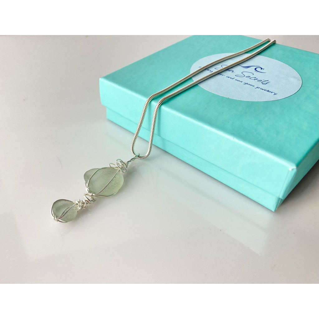 Sea Secrets Aqua Double Drop Seaglass Pendant Necklace-Sea Secrets-Artisan Market Online