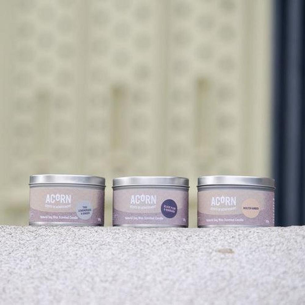 Acorn Black Plum & Rhubarb Candle Tin-Acorn-Basalt and Oak