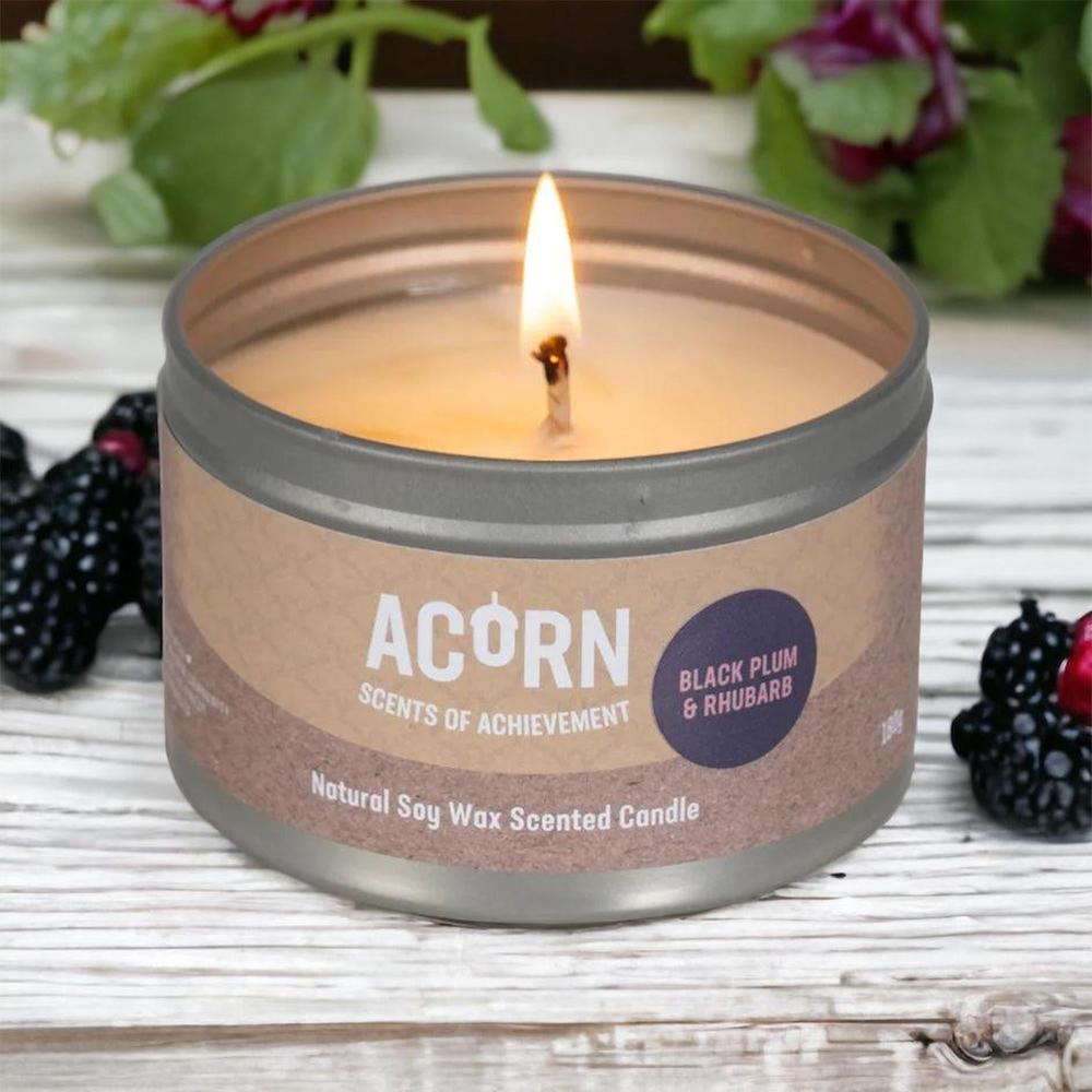 Acorn Black Plum & Rhubarb Candle Tin-Acorn-Basalt and Oak