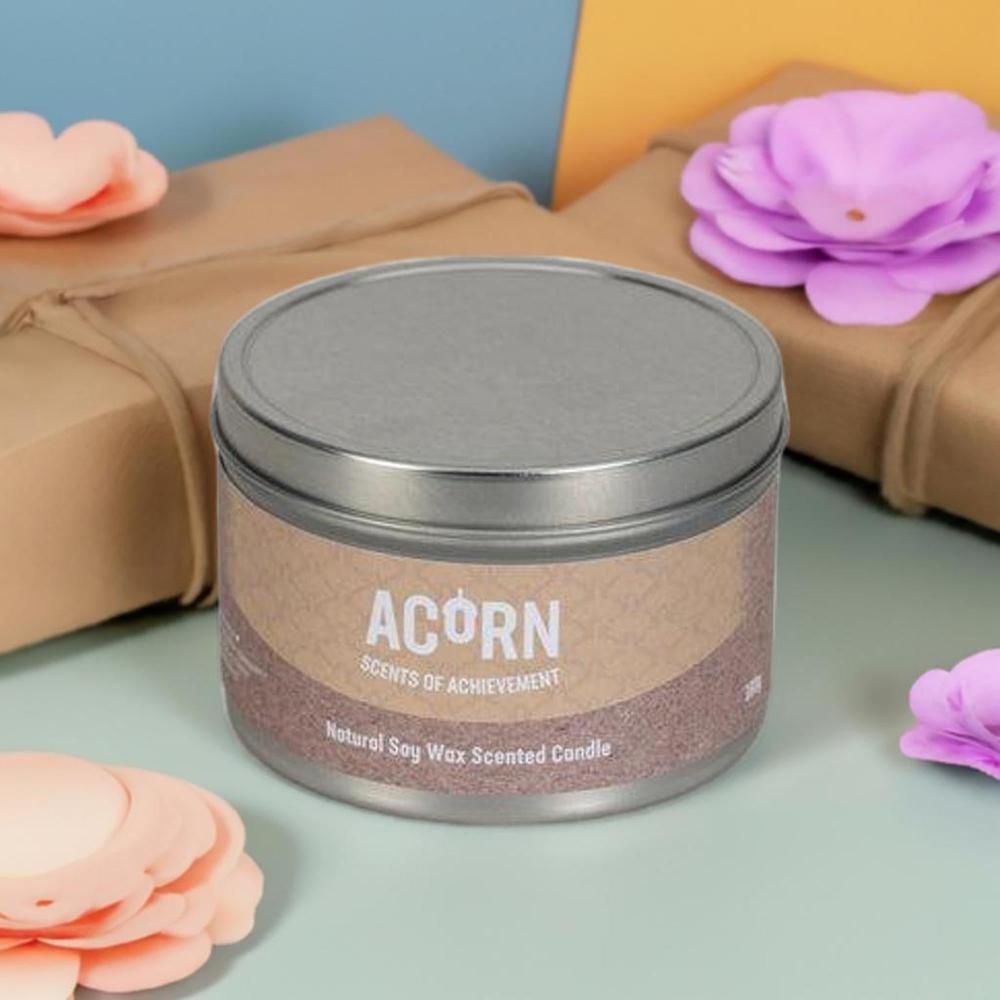 Acorn Fresh Linen Candle Tin-Acorn-Basalt and Oak