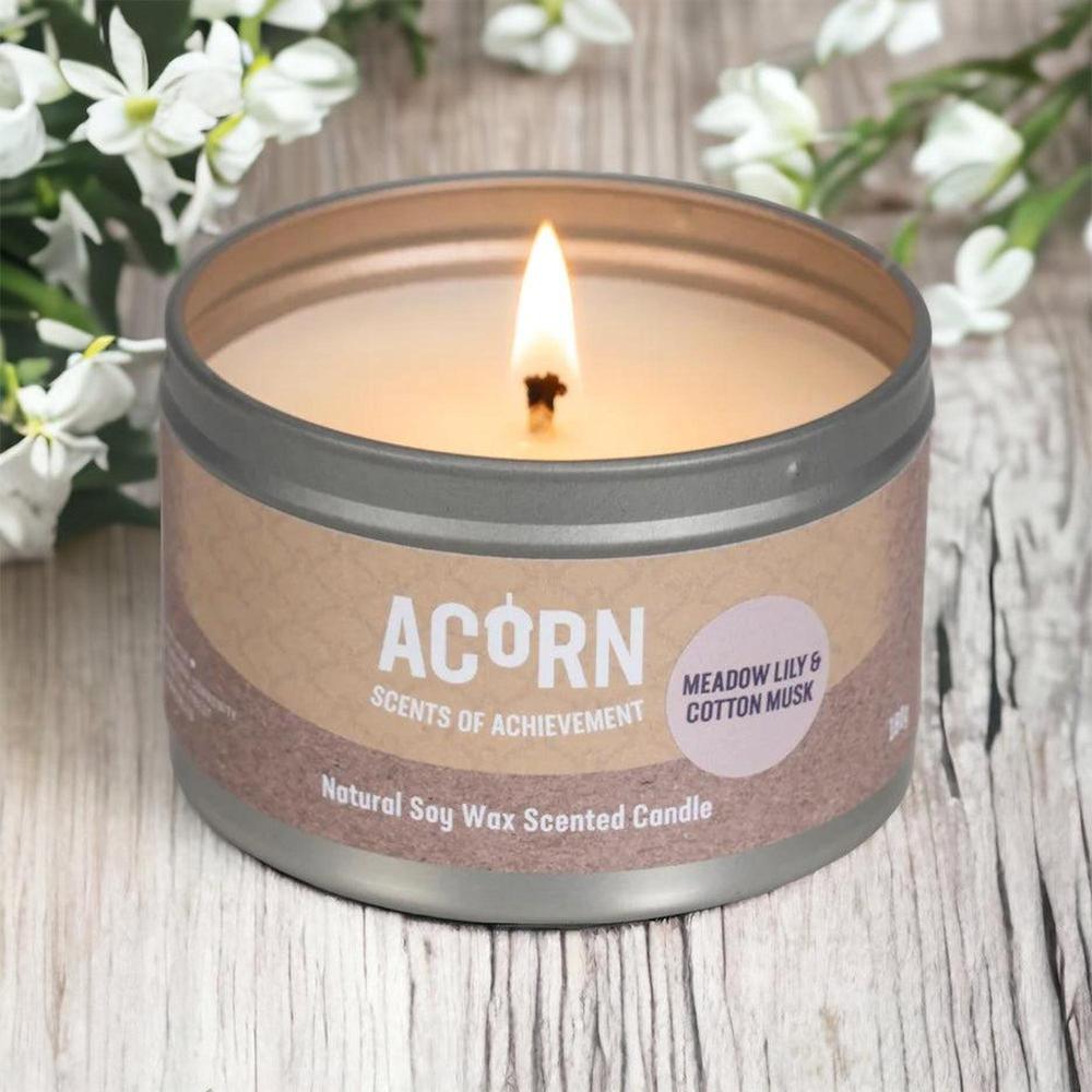 Acorn Meadow Lily & Cotton Musk Candle Tin-Acorn-Basalt and Oak