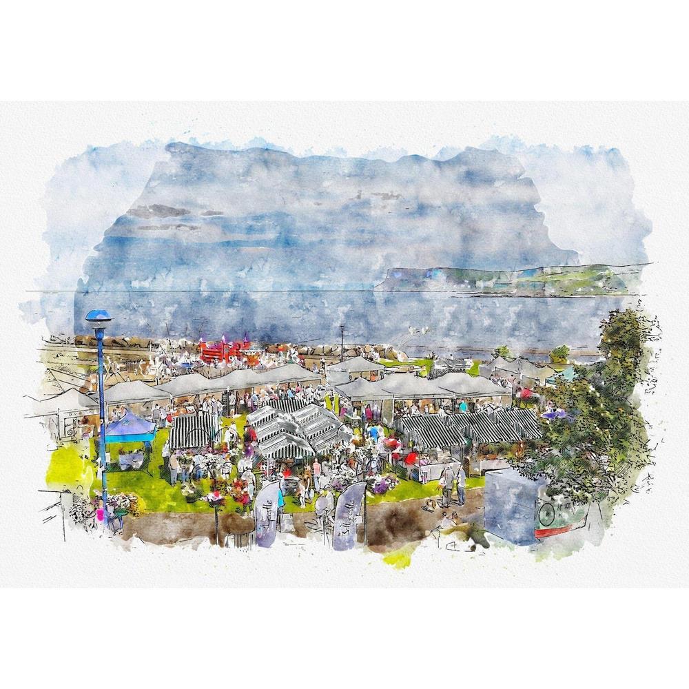 Ballycastle Market Limited Edition Print-Muddypuddle Digital Art-Basalt and Oak