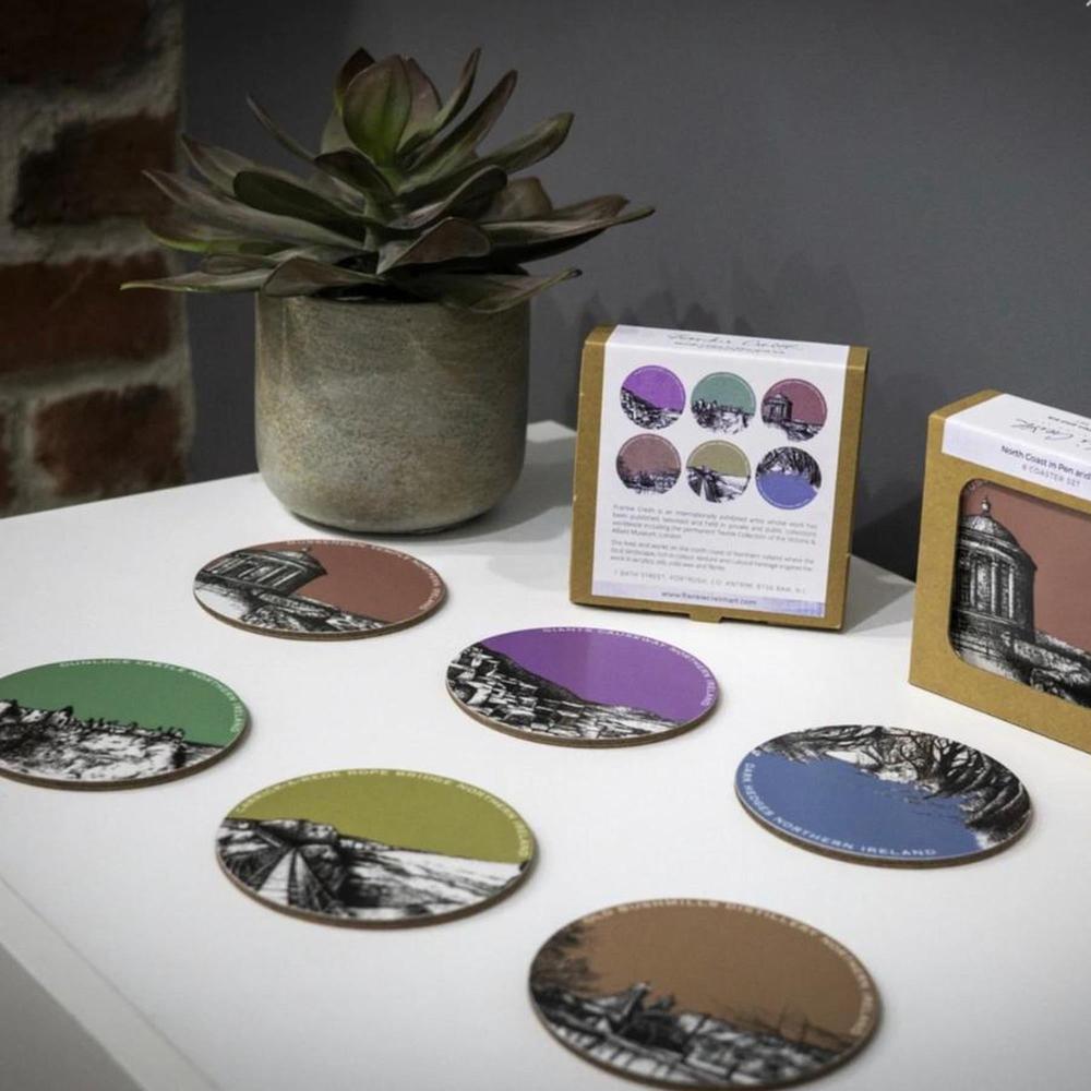 Frankie Creith NORTH COAST PEN & INK Six Coaster Set-Artist Frankie Creith-Basalt and Oak