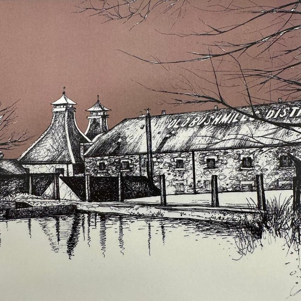 Frankie Creith OLD BUSHMILLS DISTILLERY Mini Box Framed Print-Artist Frankie Creith-Basalt and Oak