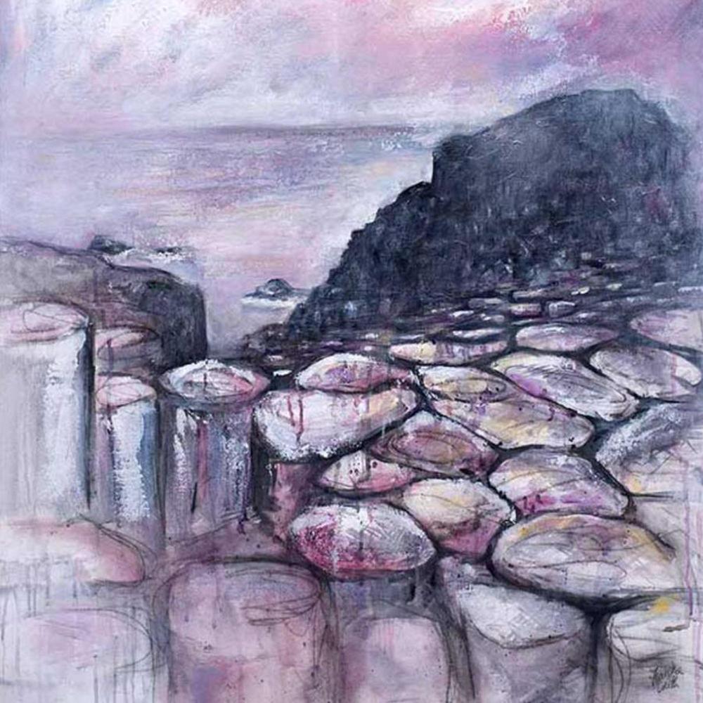 Frankie Creith PINK CAUSEWAY Tea Towel-Artist Frankie Creith-Basalt and Oak