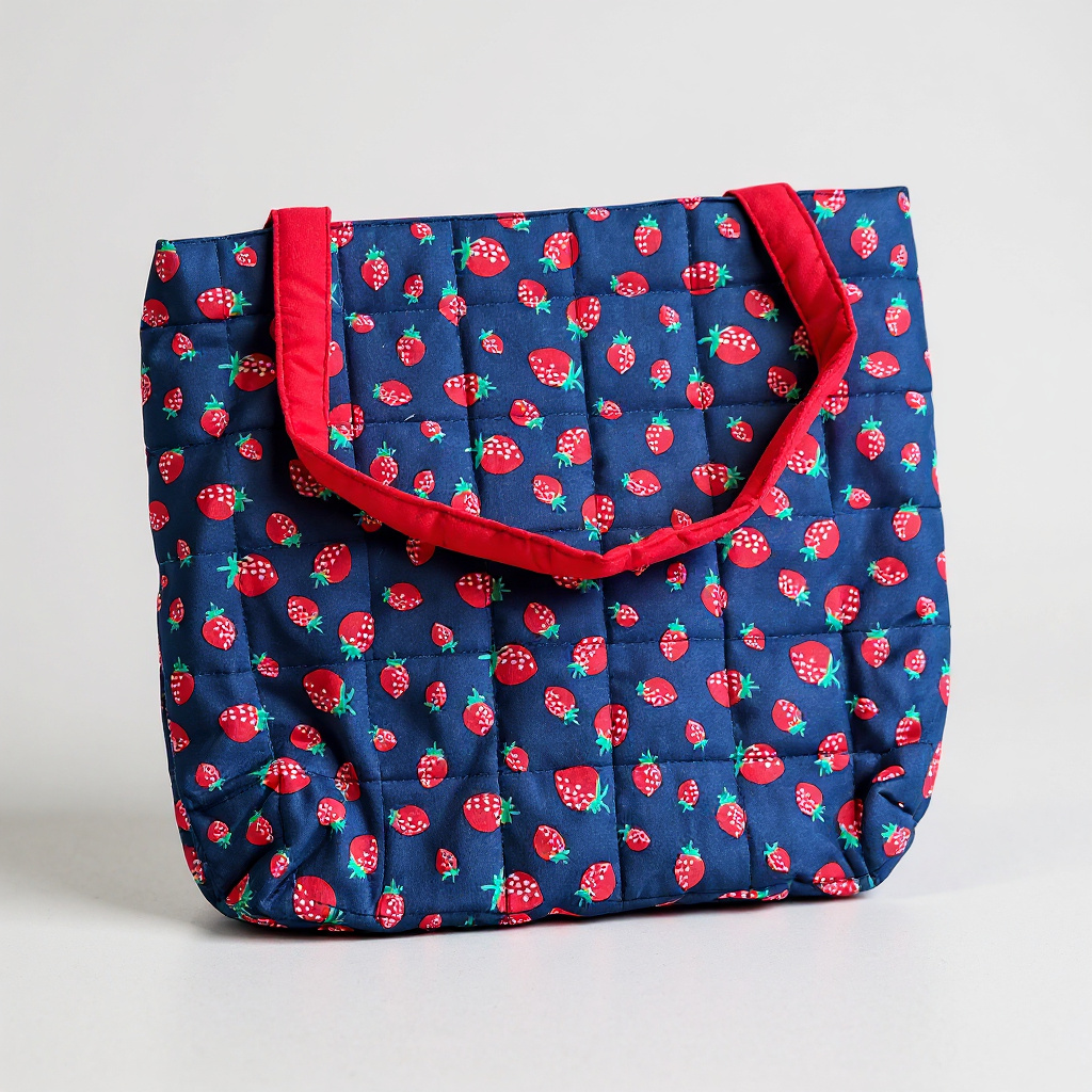 Handmade by Jessica Strawberries Quilted Shopper-Basalt and Oak