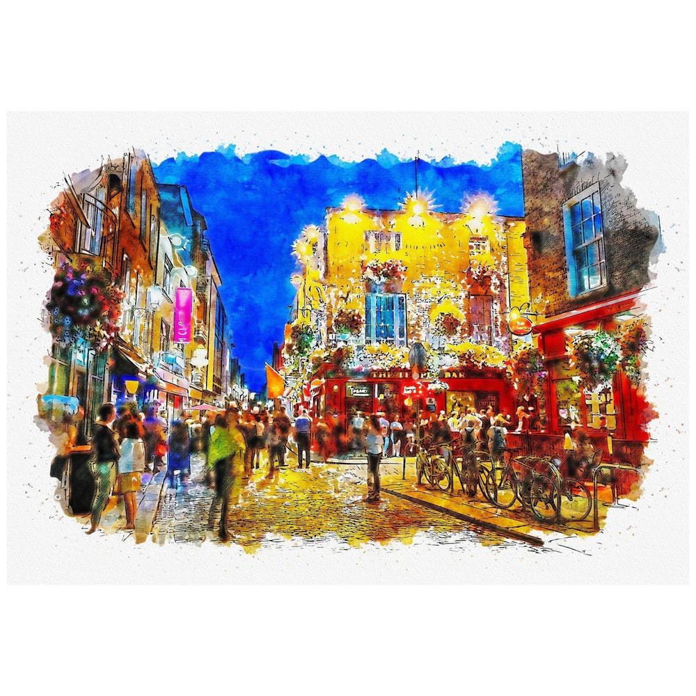 Templebar Dublin Limited Edition Print-Muddypuddle Digital Art-Basalt and Oak